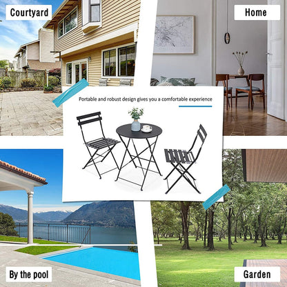 Set da bistrot pieghevole in metallo da 3 pezzi, set da conversazione per esterni/interni resistente alle intemperie, ideale per patio, cortile, giardino.