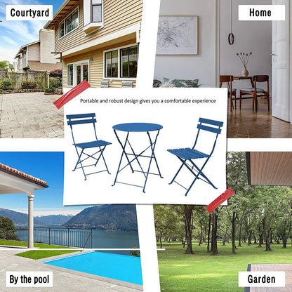 Set da bistrot pieghevole in metallo da 3 pezzi, set da conversazione per esterni/interni resistente alle intemperie, ideale per patio, cortile, giardino.