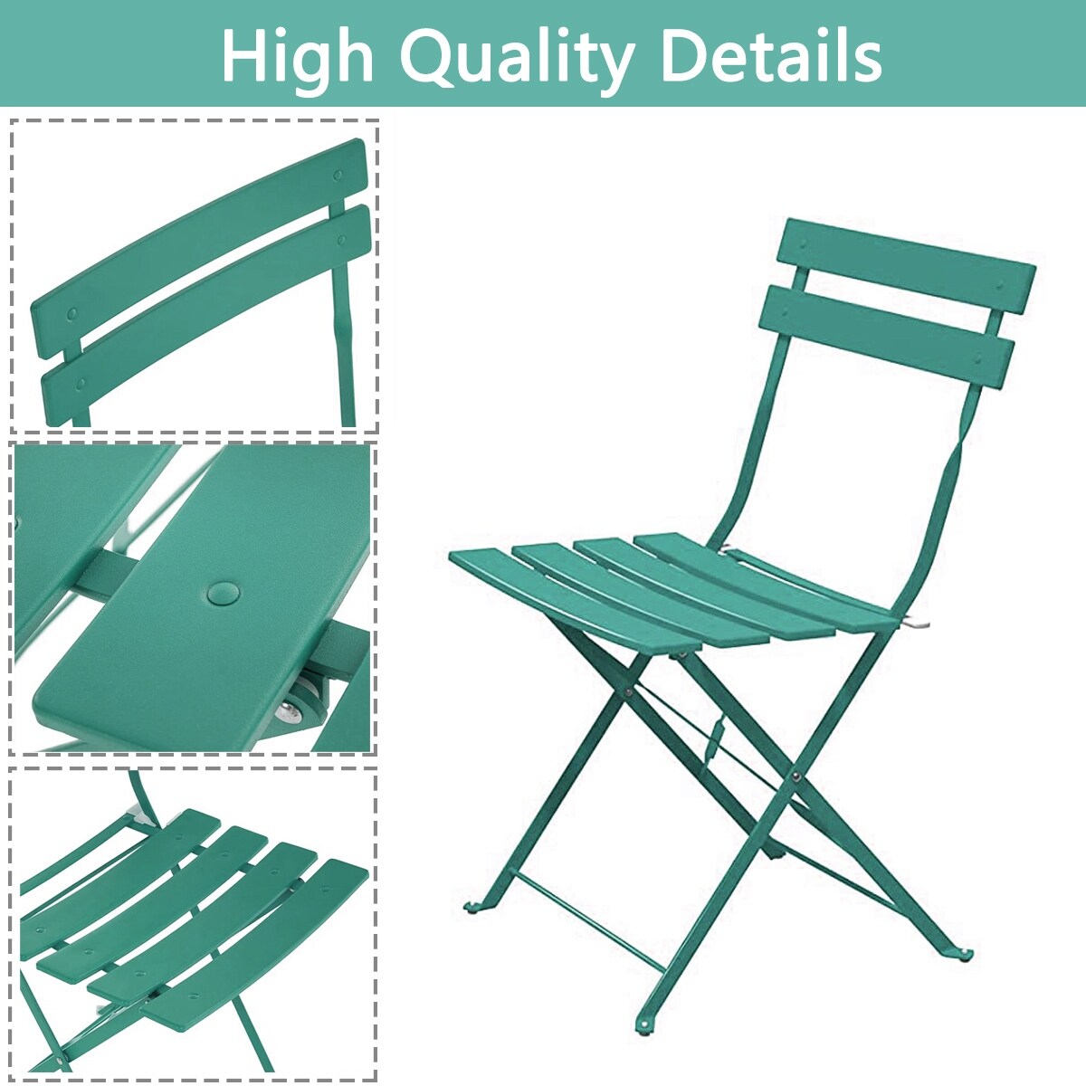 Set da bistrot pieghevole in metallo da 3 pezzi, set da conversazione per esterni/interni resistente alle intemperie, ideale per patio, cortile, giardino.