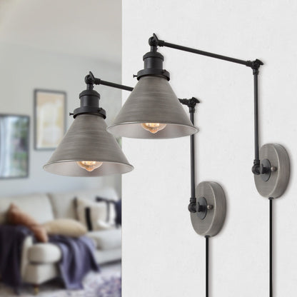 Set di 2 lampade da parete moderne a braccio oscillante regolabile, con spina o cablaggio diretto.