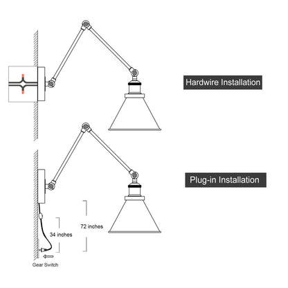 Set di 2 lampade da parete moderne a braccio oscillante regolabile, con spina o cablaggio diretto.