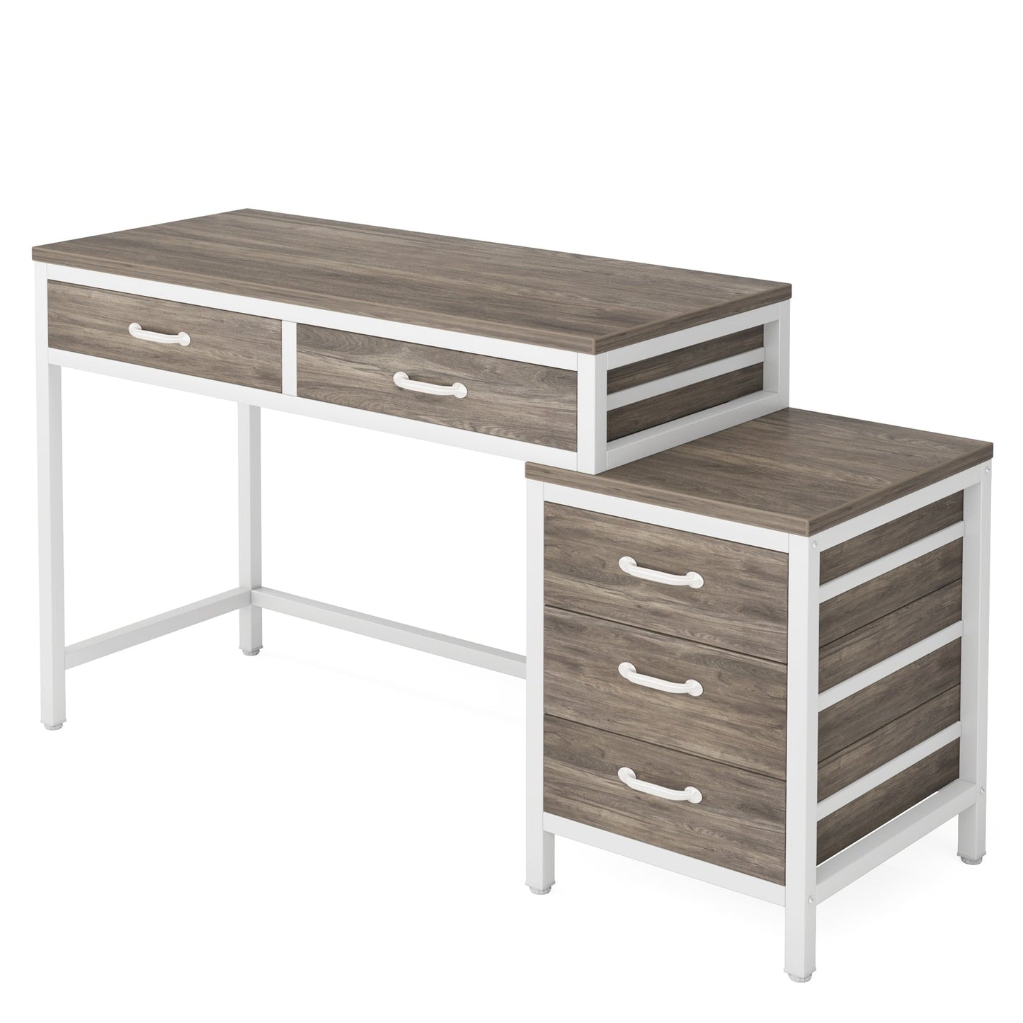 Scrivania per computer reversibile con 5 cassetti, scrivania da ufficio domestico con cassettiera e supporto per stampante