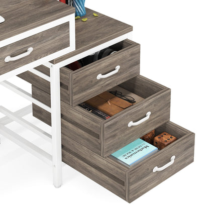 Scrivania per computer reversibile con 5 cassetti, scrivania da ufficio domestico con cassettiera e supporto per stampante