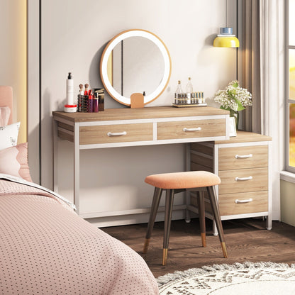 Scrivania per computer reversibile con 5 cassetti, scrivania da ufficio domestico con cassettiera e supporto per stampante