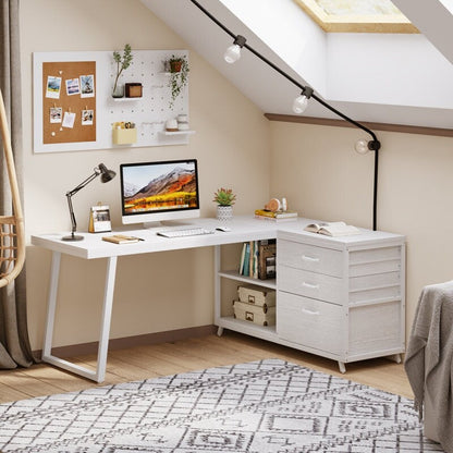 Scrivania a forma di L reversibile con cassetti porta documenti, scrivania da computer d'angolo