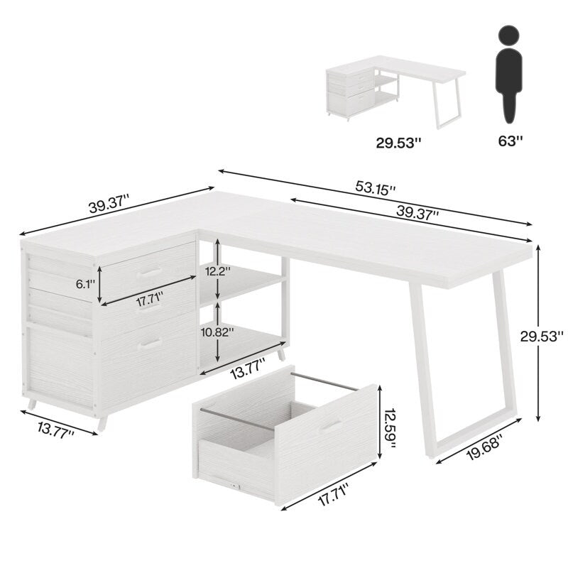 Scrivania a forma di L reversibile con cassetti porta documenti, scrivania da computer d'angolo