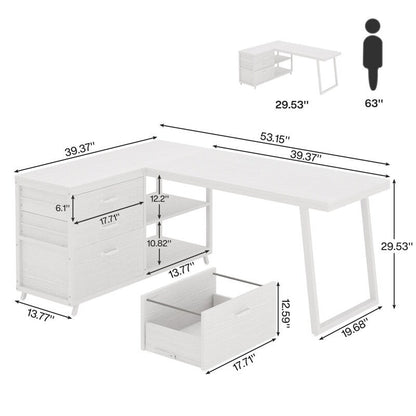 Scrivania a forma di L reversibile con cassetti porta documenti, scrivania da computer d'angolo