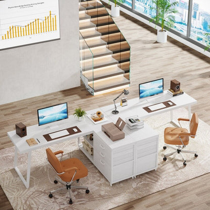 Scrivania a forma di L reversibile con cassetti porta documenti, scrivania da computer d'angolo