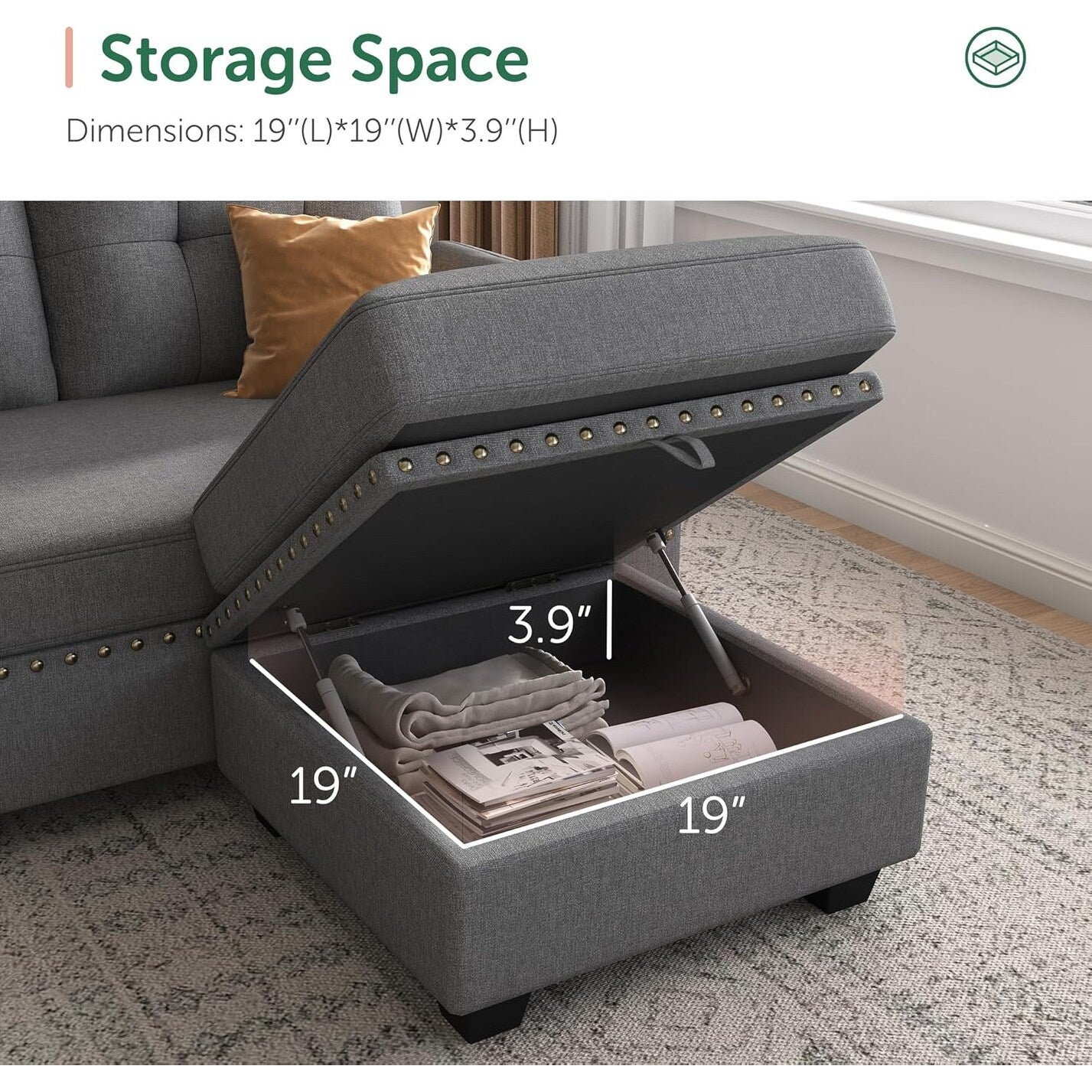 Divano componibile reversibile, divano a L, divano letto, divano 4 posti, divano componibile per appartamento, grigio scuro.