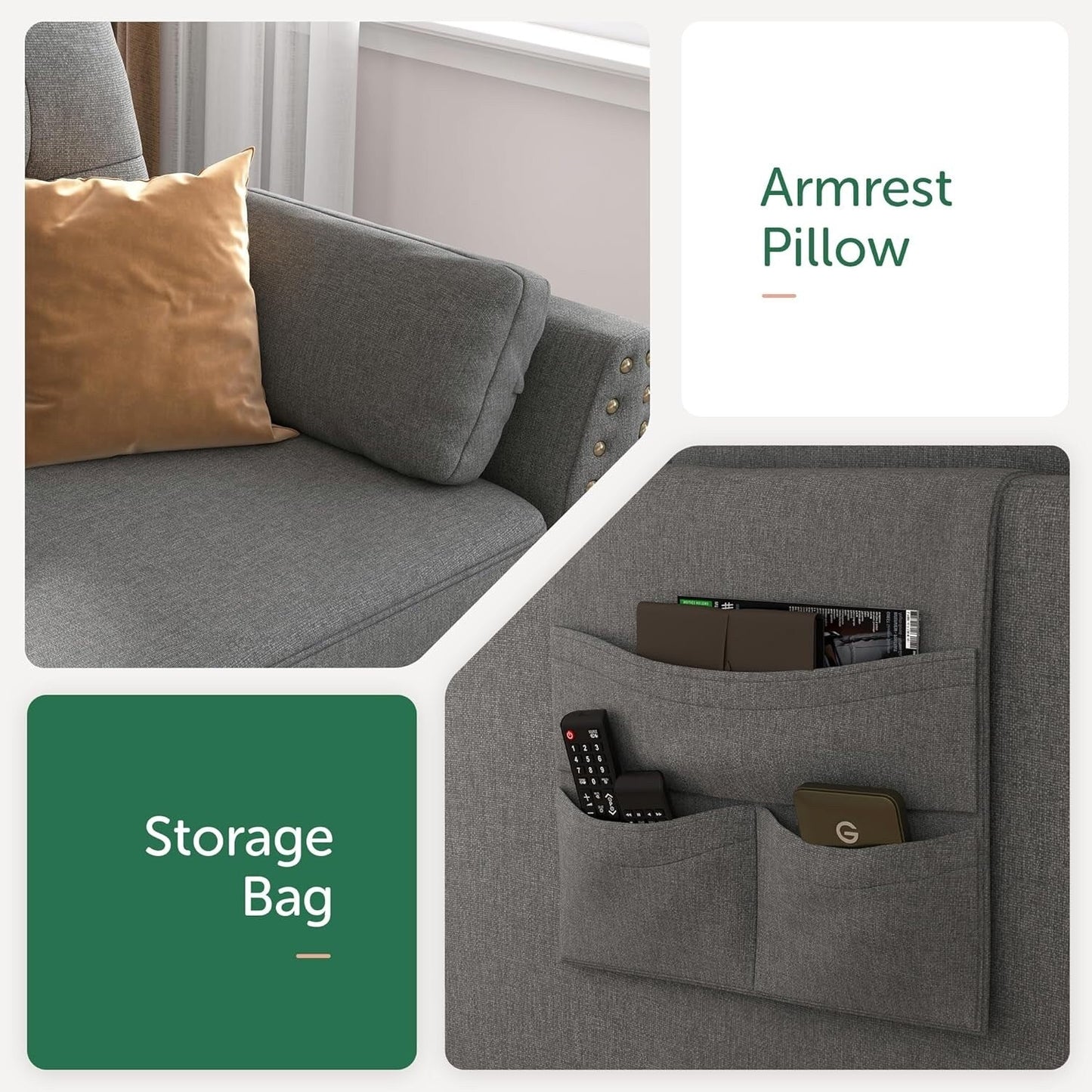 Divano componibile reversibile, divano a L, divano letto, divano 4 posti, divano componibile per appartamento, grigio scuro.