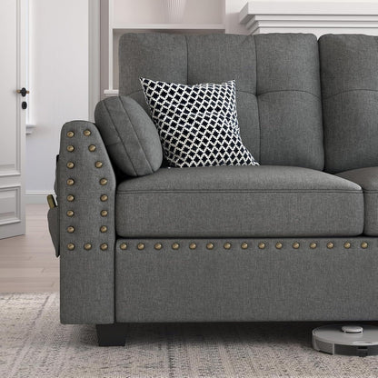 Divano componibile reversibile, divano a L, divano letto, divano 4 posti, divano componibile per appartamento, grigio scuro.