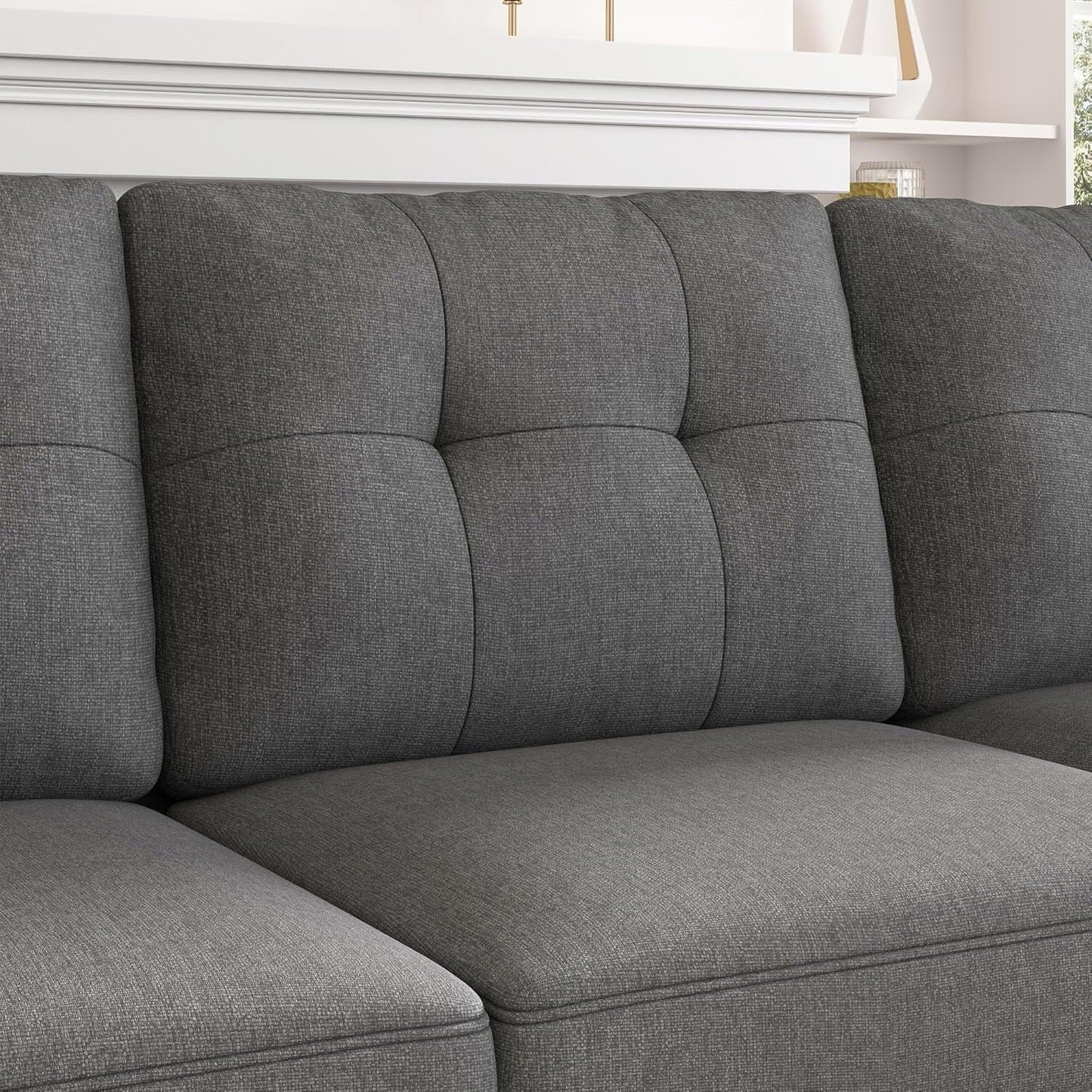 Divano componibile reversibile, divano a L, divano letto, divano 4 posti, divano componibile per appartamento, grigio scuro.