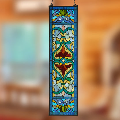 Rivestimento per finestre in vetro colorato con motivo Fleur De Lis in stile vittoriano di River of Goods - 24,1L x 0,6W x 91,4H