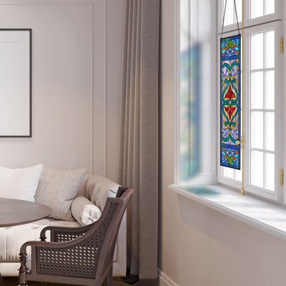 Rivestimento per finestre in vetro colorato con motivo Fleur De Lis in stile vittoriano di River of Goods - 24,1L x 0,6W x 91,4H