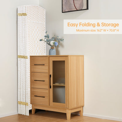 Paravento divisorio per ambienti, alto 180 cm, in fibra intrecciata, a pannelli pieghevoli, autoportante.