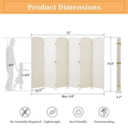 Paravento divisorio per ambienti, alto 180 cm, in fibra intrecciata, a pannelli pieghevoli, autoportante.