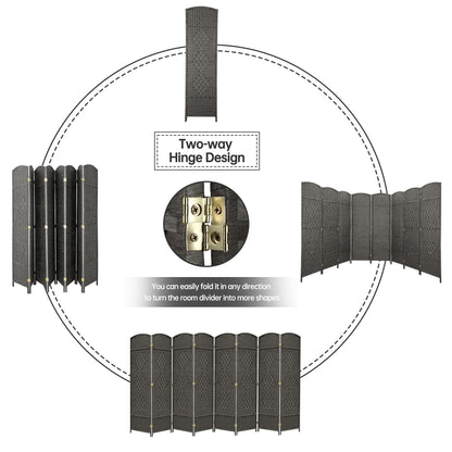 Paravento divisorio per ambienti, alto 180 cm, in fibra intrecciata, a pannelli pieghevoli, autoportante.