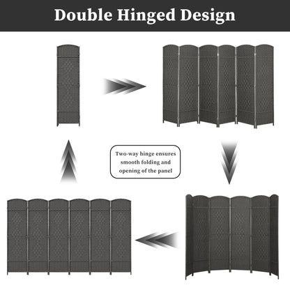 Paravento divisorio per ambienti, alto 180 cm, in fibra intrecciata, a pannelli pieghevoli, autoportante.