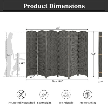 Paravento divisorio per ambienti, alto 180 cm, in fibra intrecciata, a pannelli pieghevoli, autoportante.