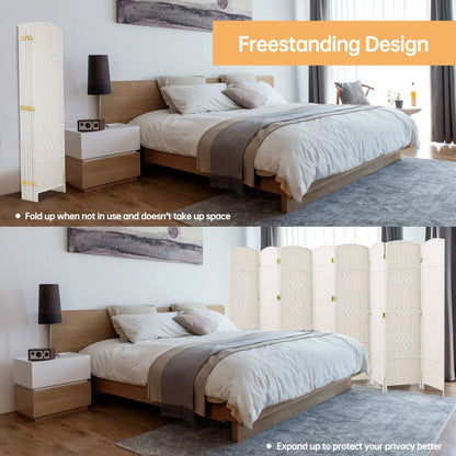 Paravento divisorio per ambienti, alto 180 cm, in fibra intrecciata, a pannelli pieghevoli, autoportante.