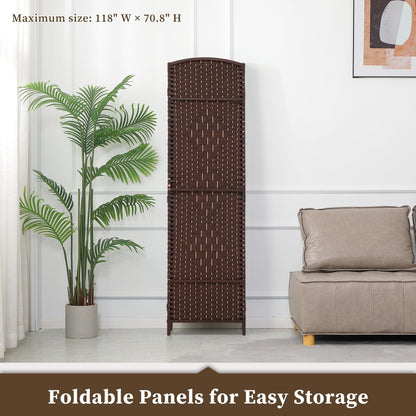 Paravento divisorio per ambienti, alto 180 cm, in fibra intrecciata, a pannelli pieghevoli, autoportante.