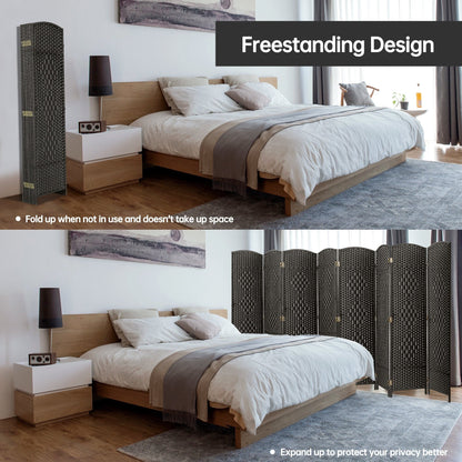 Paravento divisorio per ambienti, alto 180 cm, in fibra intrecciata, a pannelli pieghevoli, autoportante.