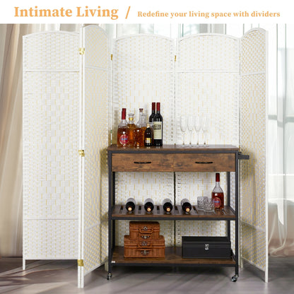 Paravento divisorio per ambienti, alto 180 cm, in fibra intrecciata, a pannelli pieghevoli, autoportante.