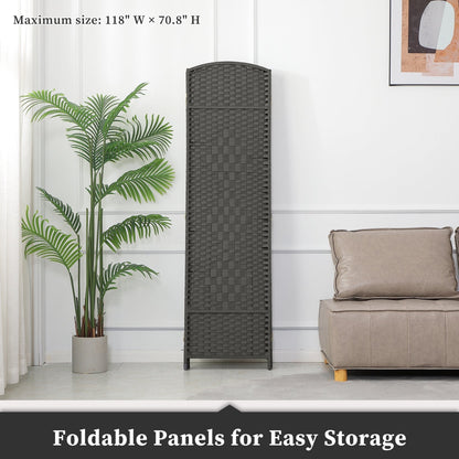 Paravento divisorio per ambienti, alto 180 cm, in fibra intrecciata, a pannelli pieghevoli, autoportante.