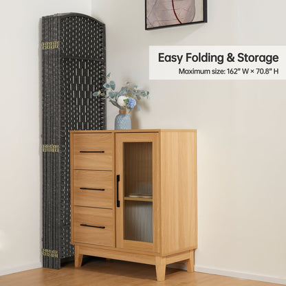 Paravento divisorio per ambienti, alto 180 cm, in fibra intrecciata, a pannelli pieghevoli, autoportante.