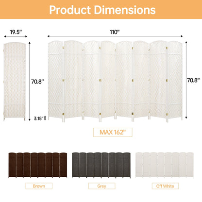 Paravento divisorio per ambienti, alto 180 cm, in fibra intrecciata, a pannelli pieghevoli, autoportante.