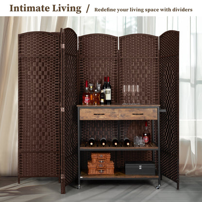 Paravento divisorio per ambienti, alto 180 cm, in fibra intrecciata, a pannelli pieghevoli, autoportante.