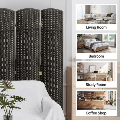 Paravento divisorio per ambienti, alto 180 cm, in fibra intrecciata, a pannelli pieghevoli, autoportante.