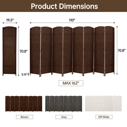 Paravento divisorio per ambienti, alto 180 cm, in fibra intrecciata, a pannelli pieghevoli, autoportante.