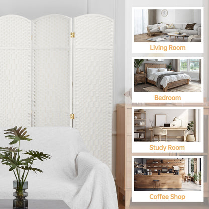 Paravento divisorio per ambienti, alto 180 cm, in fibra intrecciata, a pannelli pieghevoli, autoportante.