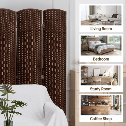 Paravento divisorio per ambienti, alto 180 cm, in fibra intrecciata, a pannelli pieghevoli, autoportante.