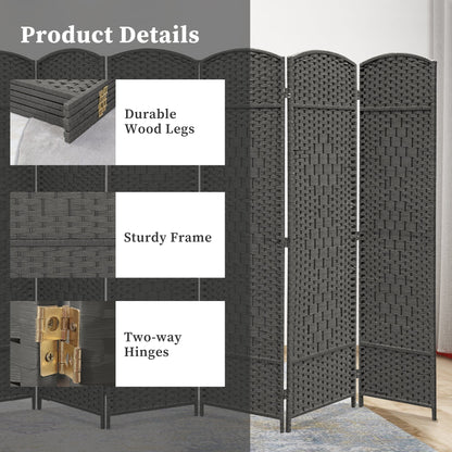 Paravento divisorio per ambienti, alto 180 cm, in fibra intrecciata, a pannelli pieghevoli, autoportante.