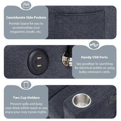 Roomfitters Divano letto trasformabile con porte USB, tasche laterali, portabicchieri e supporto girevole per cellulare per soggiorno