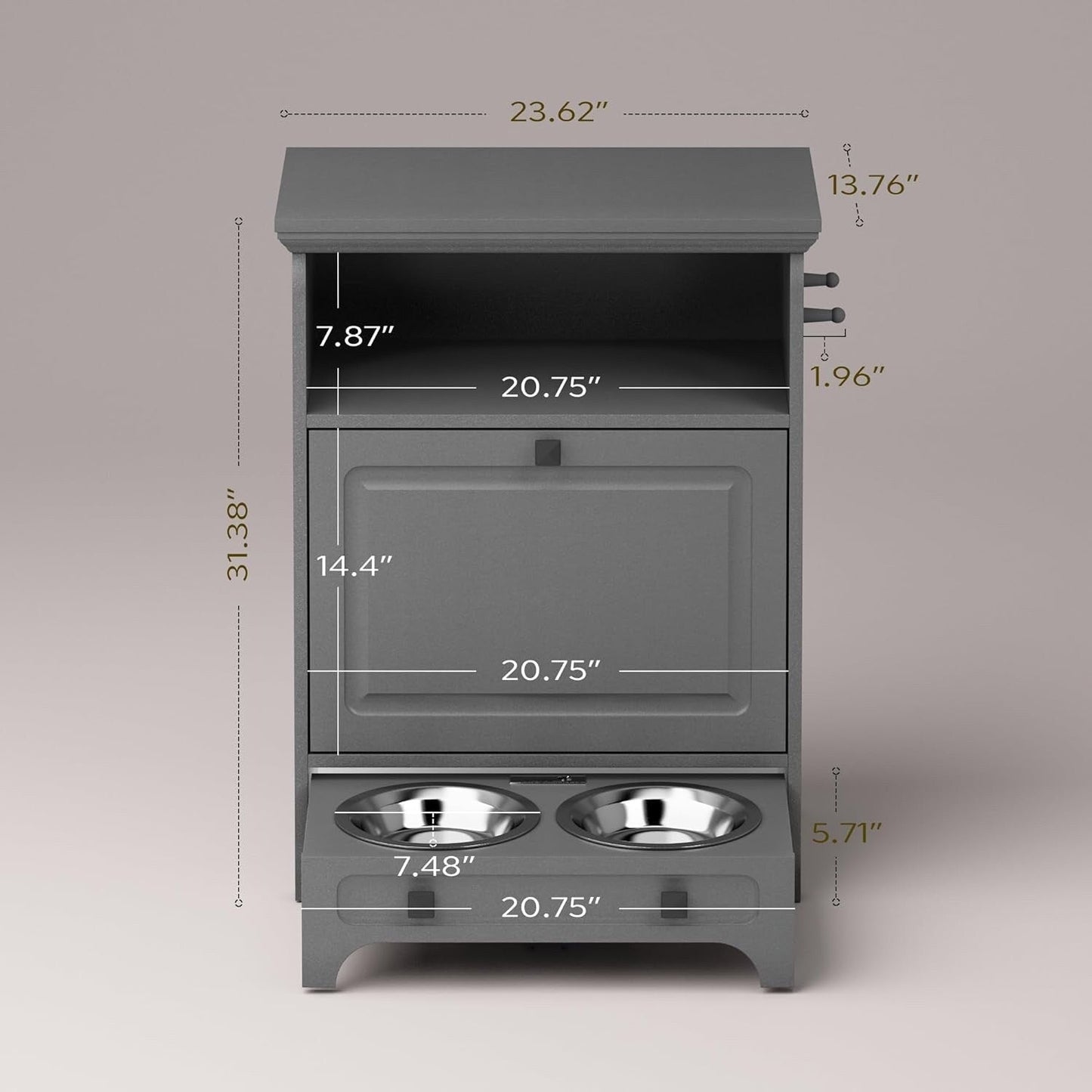 Stazione per la somministrazione del cibo al cane Roomfitters con 2 ciotole rialzate per cani, mobile porta-ciotole ribaltabile per animali domestici
