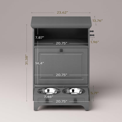 Stazione per la somministrazione del cibo al cane Roomfitters con 2 ciotole rialzate per cani, mobile porta-ciotole ribaltabile per animali domestici