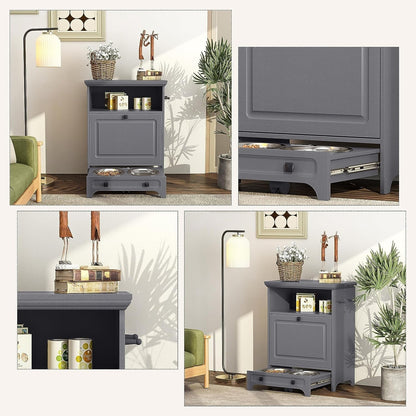 Stazione per la somministrazione del cibo al cane Roomfitters con 2 ciotole rialzate per cani, mobile porta-ciotole ribaltabile per animali domestici