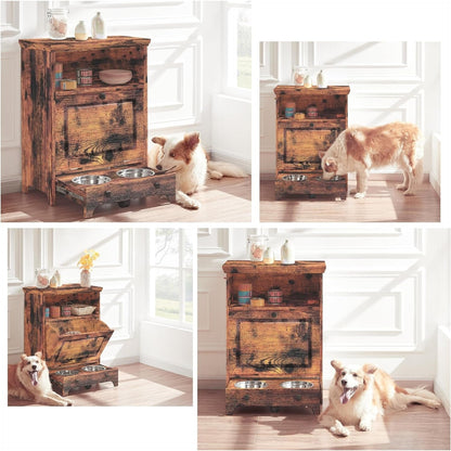 Stazione per la somministrazione del cibo al cane Roomfitters con 2 ciotole rialzate per cani, mobile porta-ciotole ribaltabile per animali domestici