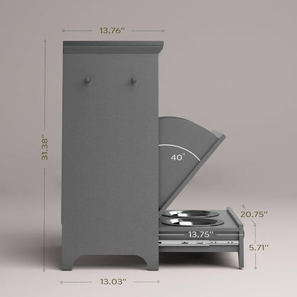 Stazione per la somministrazione del cibo al cane Roomfitters con 2 ciotole rialzate per cani, mobile porta-ciotole ribaltabile per animali domestici