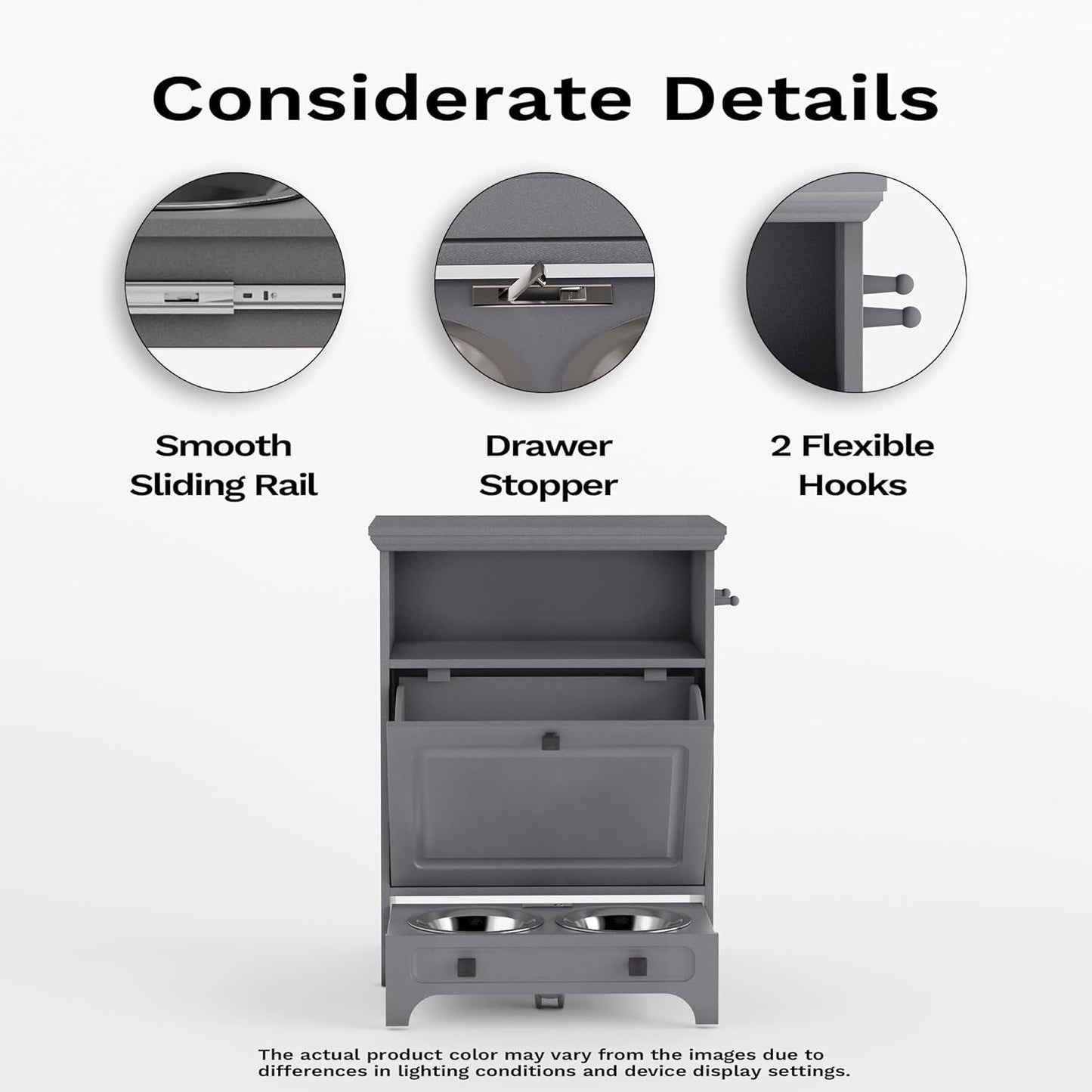 Stazione per la somministrazione del cibo al cane Roomfitters con 2 ciotole rialzate per cani, mobile porta-ciotole ribaltabile per animali domestici