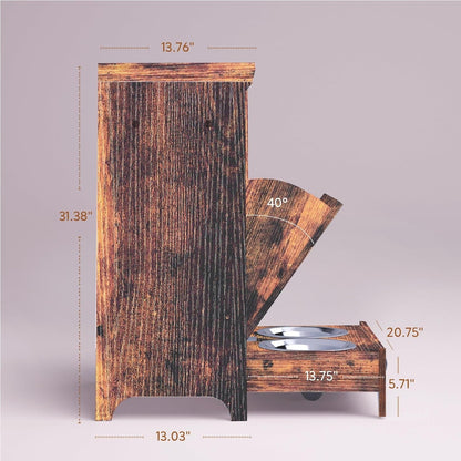 Stazione per la somministrazione del cibo al cane Roomfitters con 2 ciotole rialzate per cani, mobile porta-ciotole ribaltabile per animali domestici