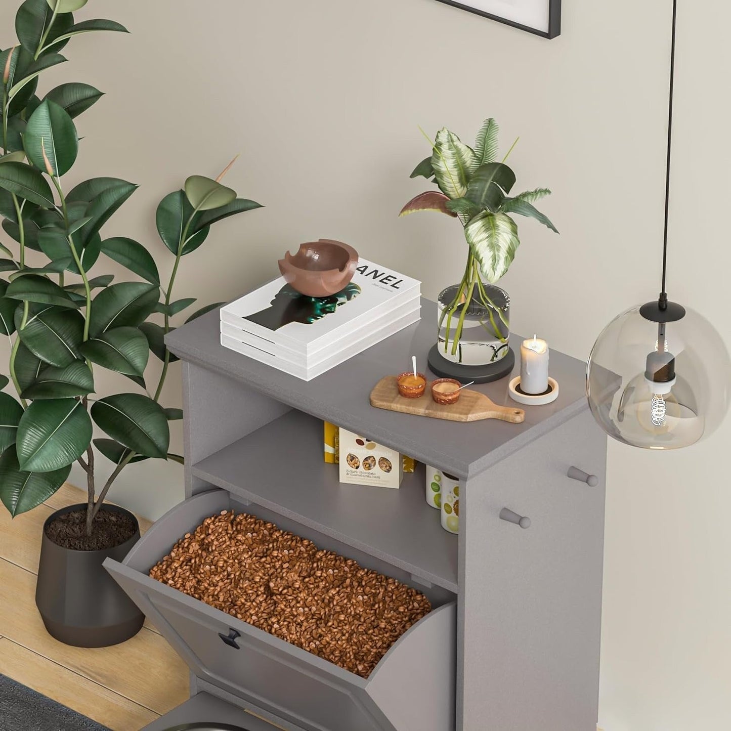 Stazione per la somministrazione del cibo al cane Roomfitters con 2 ciotole rialzate per cani, mobile porta-ciotole ribaltabile per animali domestici