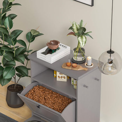 Stazione per la somministrazione del cibo al cane Roomfitters con 2 ciotole rialzate per cani, mobile porta-ciotole ribaltabile per animali domestici