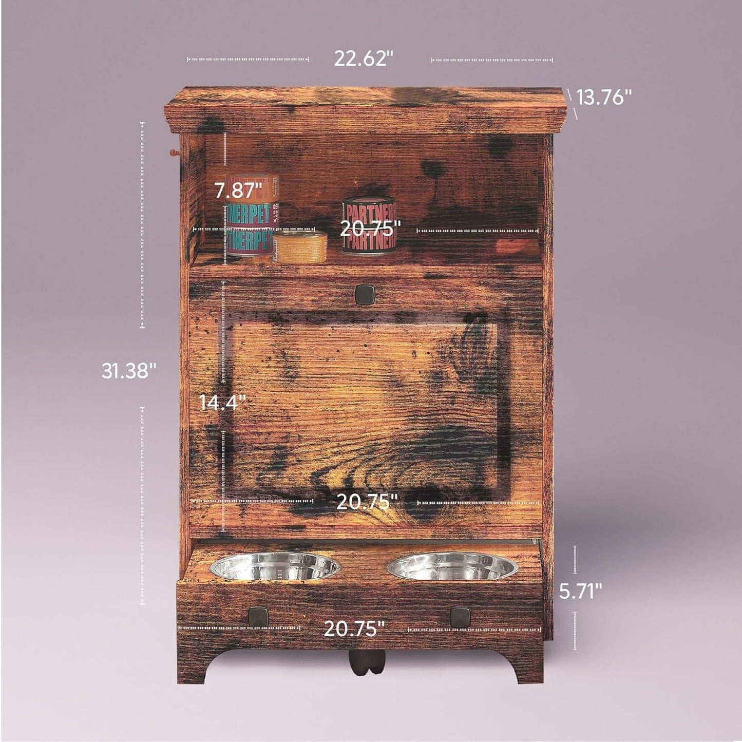 Stazione per la somministrazione del cibo al cane Roomfitters con 2 ciotole rialzate per cani, mobile porta-ciotole ribaltabile per animali domestici