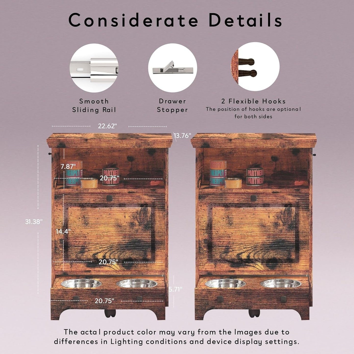 Stazione per la somministrazione del cibo al cane Roomfitters con 2 ciotole rialzate per cani, mobile porta-ciotole ribaltabile per animali domestici