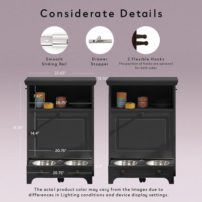 Stazione per la somministrazione del cibo al cane Roomfitters con 2 ciotole rialzate per cani, mobile porta-ciotole ribaltabile per animali domestici