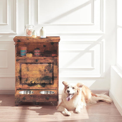 Stazione per la somministrazione del cibo al cane Roomfitters con 2 ciotole rialzate per cani, mobile porta-ciotole ribaltabile per animali domestici